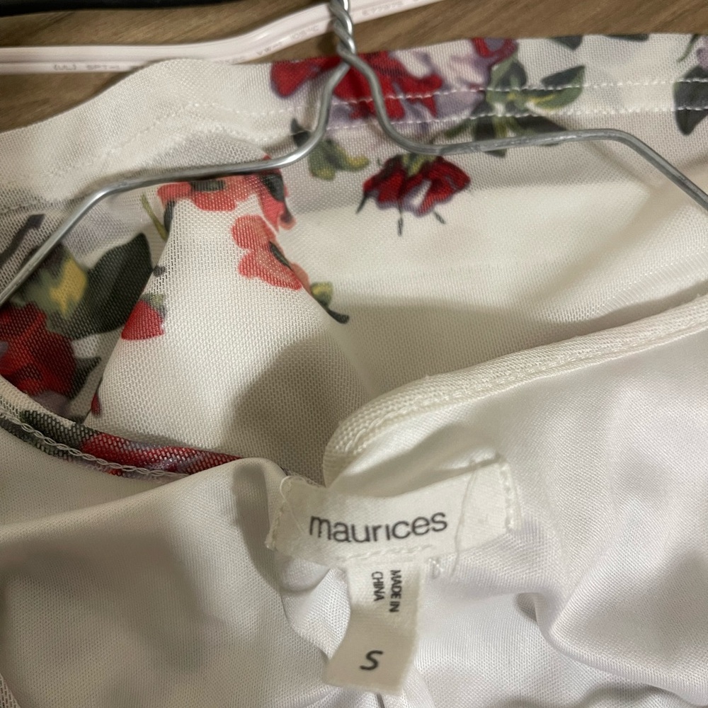 Maurices Red and White Pleated Sundress with Puff Sleeves